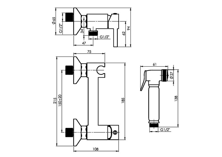 شیر توالت دیواری با بدنه برنجی ضدزنگ مناسب سرویس بهداشتی مدرن
