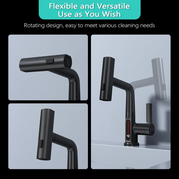 نمایش نزدیک صفحه نمایشگر دیجیتال شیر هوشمند Hyshin برای مشاهده دمای آب