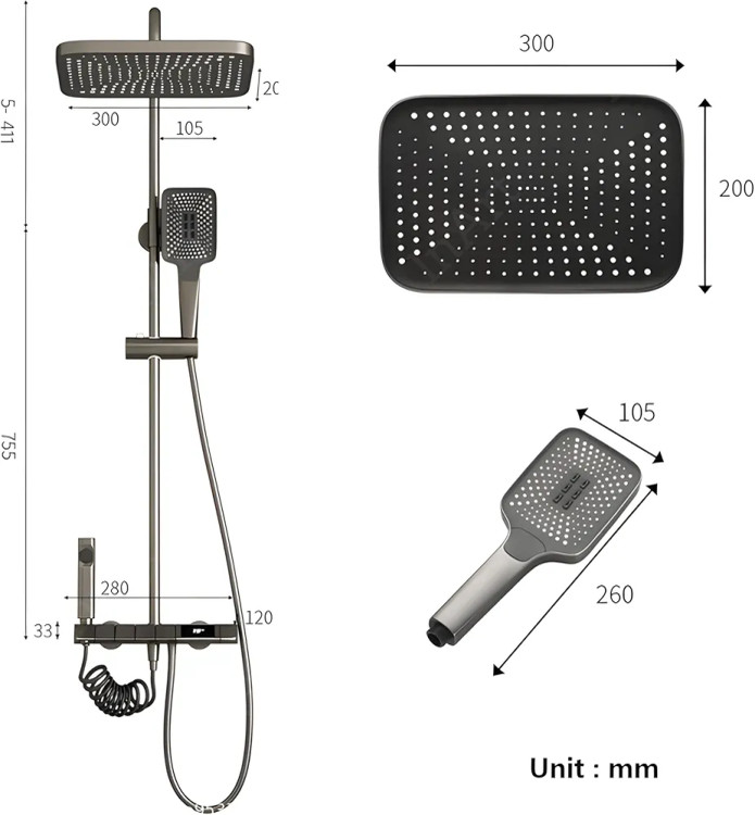 دوش پیانویی با طراحی مستطیلی و نازلهای ضد رسوب