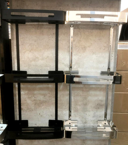 نمای نزدیک از بافت استیل ضدزنگ قفسه حمام «استیلین»