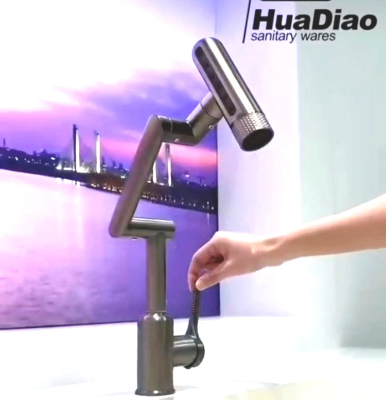 شیر روشویی 360 درجه Huadiao رنگ دودی با 6 حالت پاشش آب