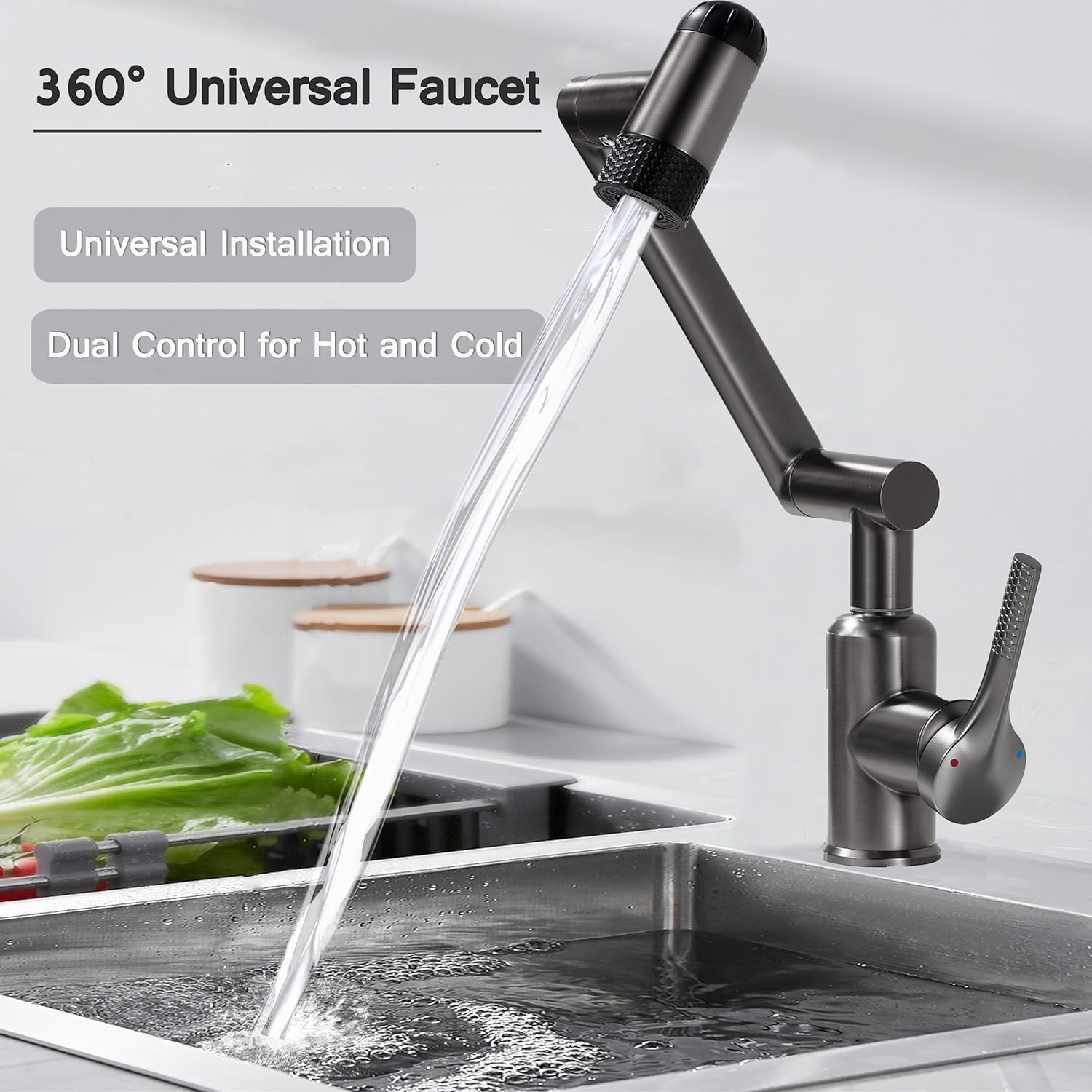 شیر روشویی 360 درجه Huadiao رنگ دودی با 6 حالت پاشش آب