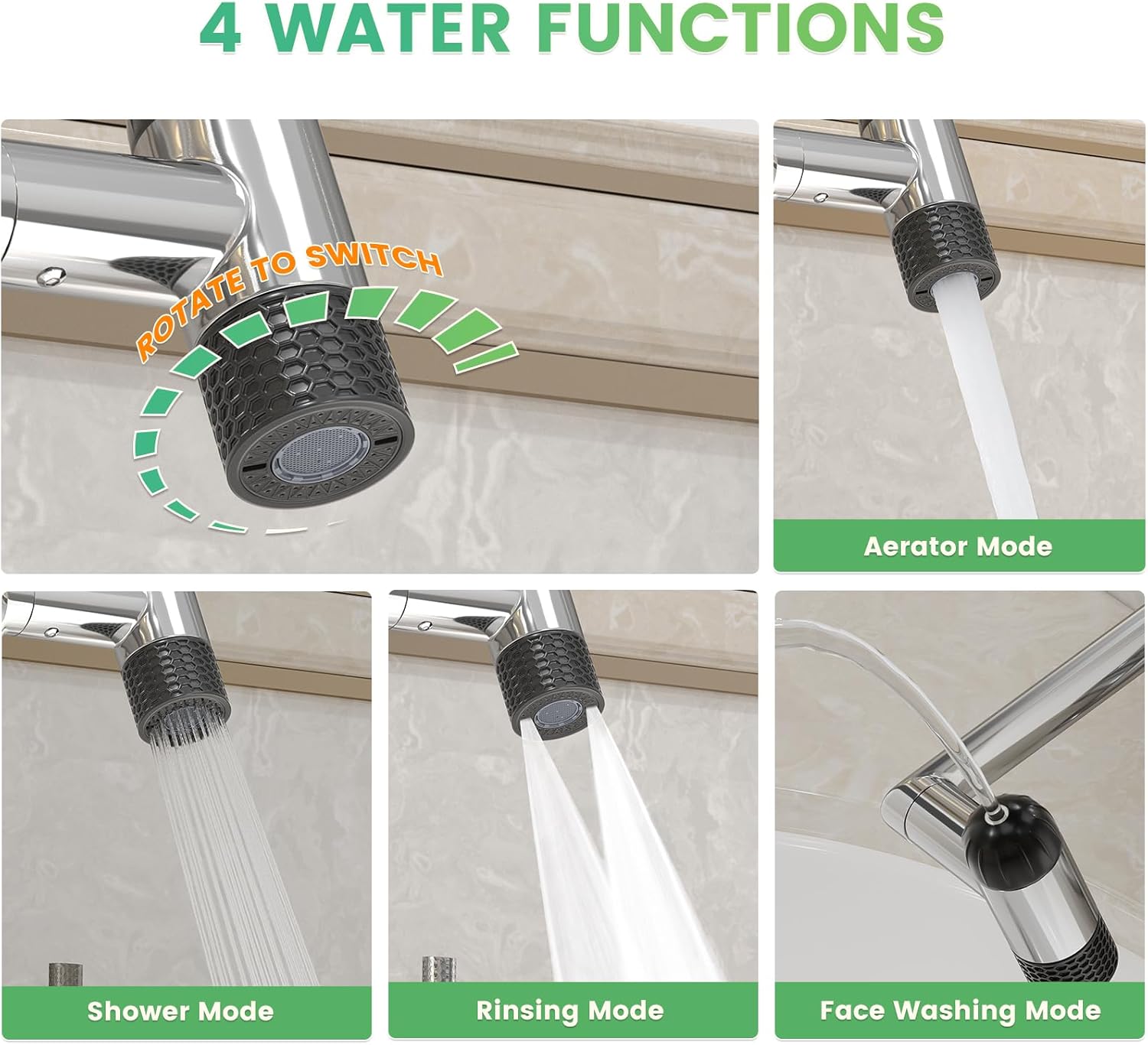 شیر روشویی 360 درجه Huadiao رنگ دودی با 6 حالت پاشش آب