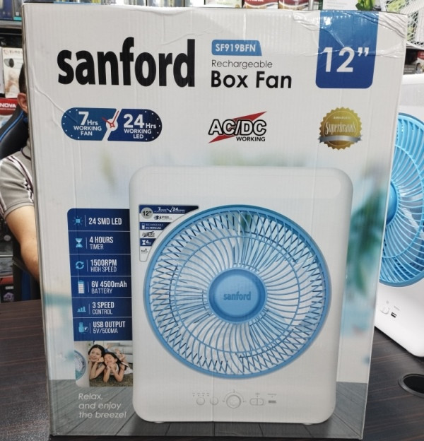 فن شارژی قابل حمل 12 اینچی سانفورد با چراغ LED