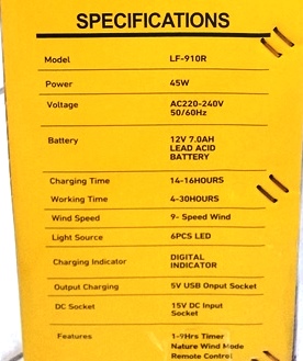 پنکه JEC در حالت شارژ AC و DC