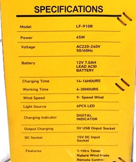 پنکه JEC در حالت شارژ AC و DC