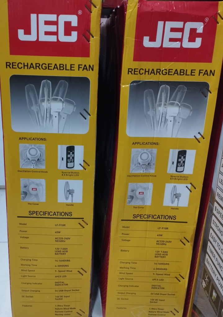 پنکه شارژی JEC ۱۸ اینچ با نور LED