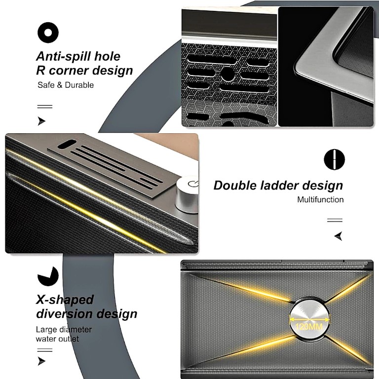 سینک پیانویی HuaDiao 90 سانت با لگن فوق‌العاده بزرگ و پنل 5 کلید