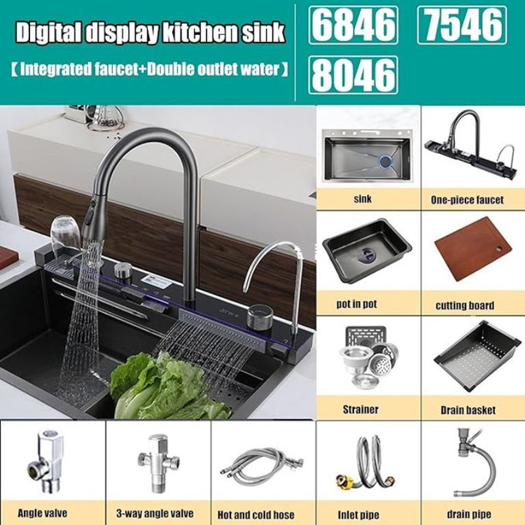 سینک ظرفشویی هوشمند 75 سانت استیل SUS-304 برند HuaDiao